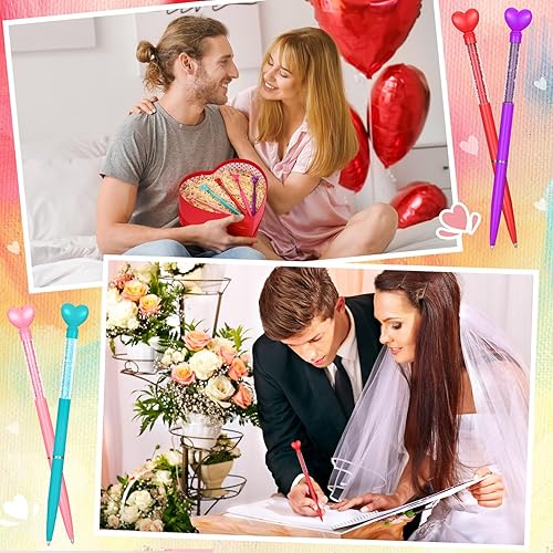 Miniatura 4 de Hushee 24 bolígrafos de corazón para el día de San Valentín, bolígrafos con forma de corazón, bolígrafo de metal retráctil con purpurina y tinta