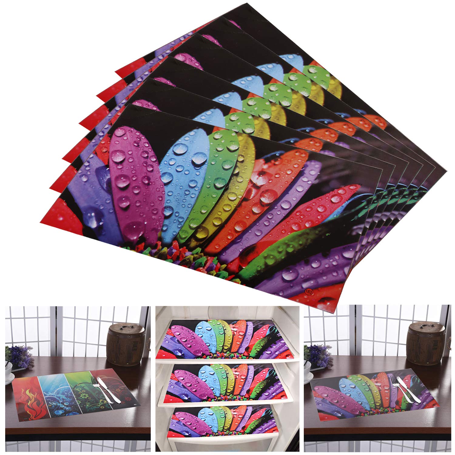 Kuber Industries PVC 6 Pieces Reversible Fridge Drawer Mats (Multi)-CTKTC28235,Standard