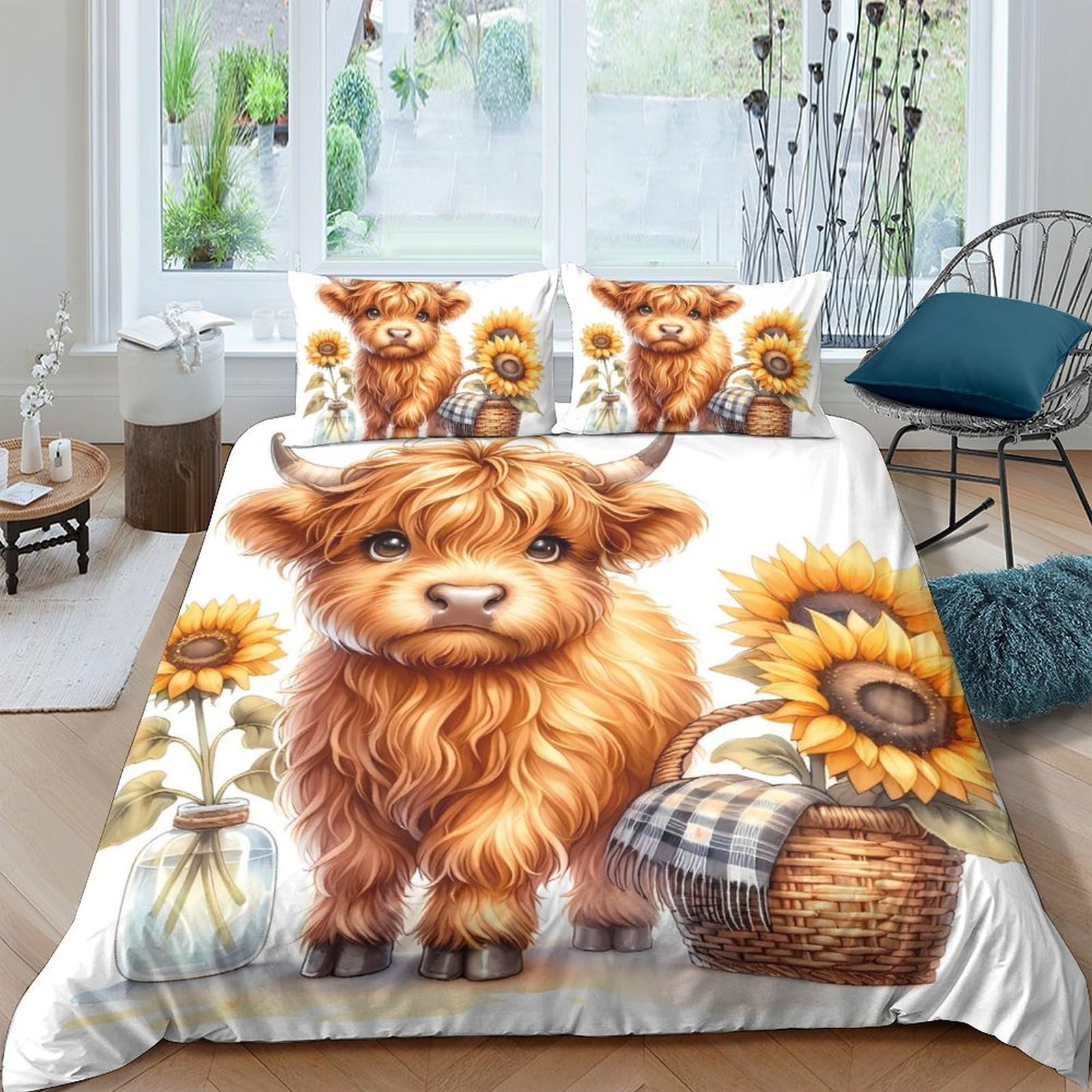 3D Printed Highland Cow Quilt Cover, Microfiber Bedding Cover Hidden Zipper