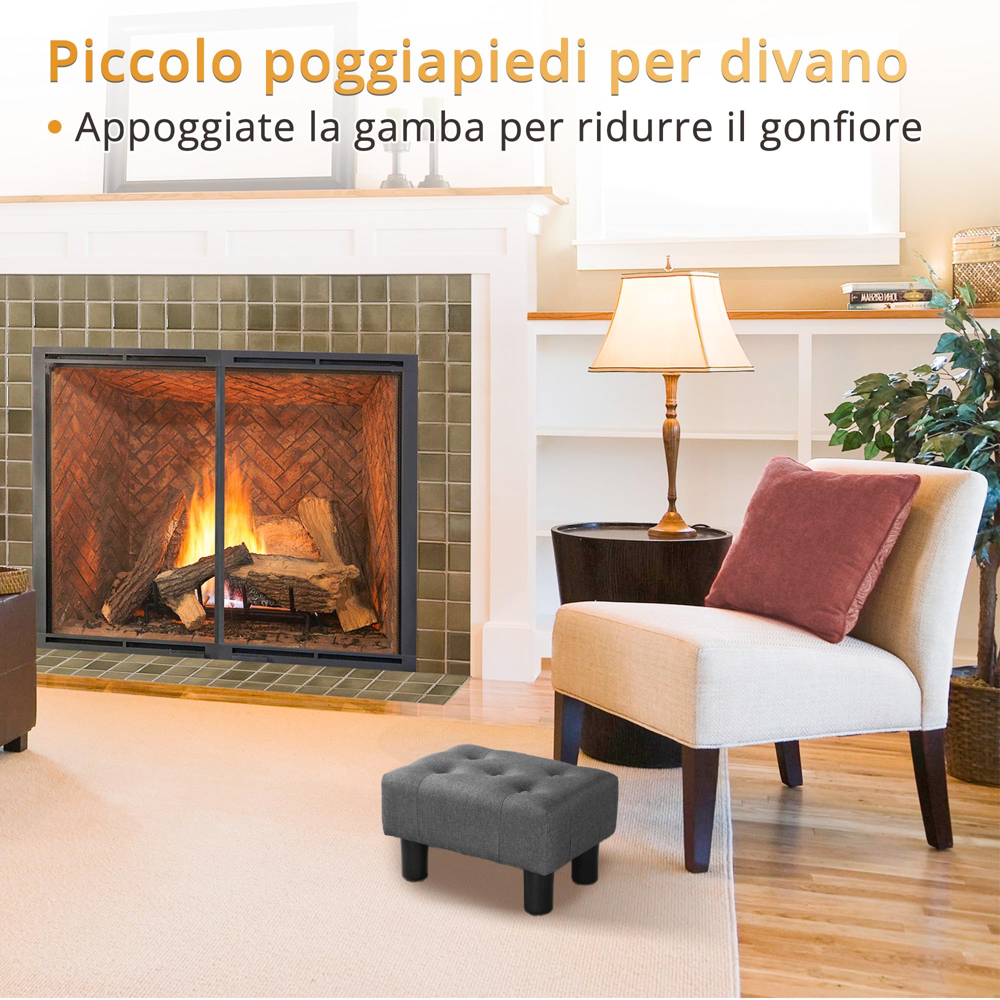 LUE BONA Pouf Poggiapiedi - Poggiapiedi Divano per Soggiorno, Camera da Letto e Dormitorio - Sgabello Basso, Moderno, Lino，Grigio Carbone
