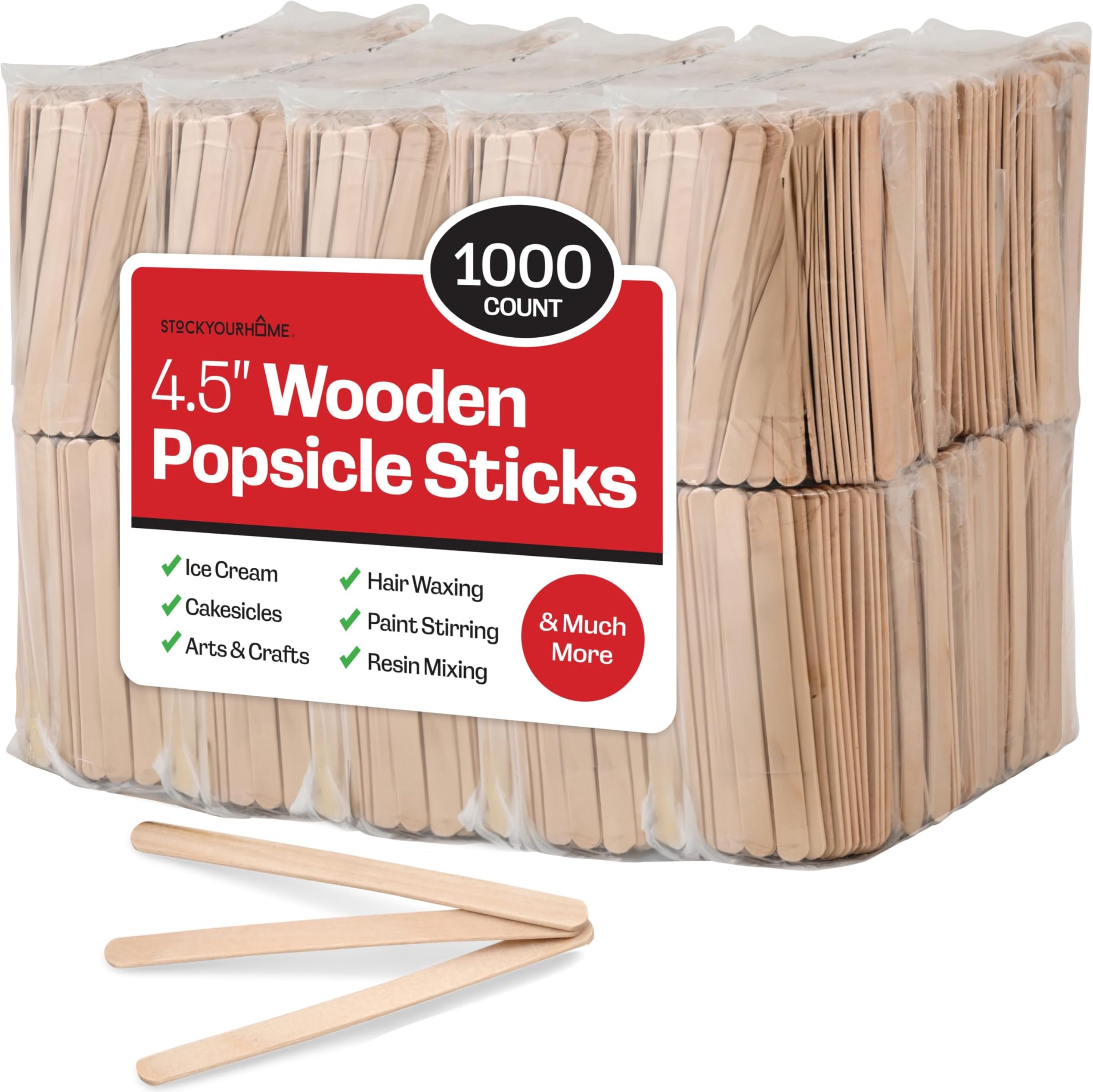 Stock Your Home (1,000 Pcs) Wooden Popsicle Sticks for