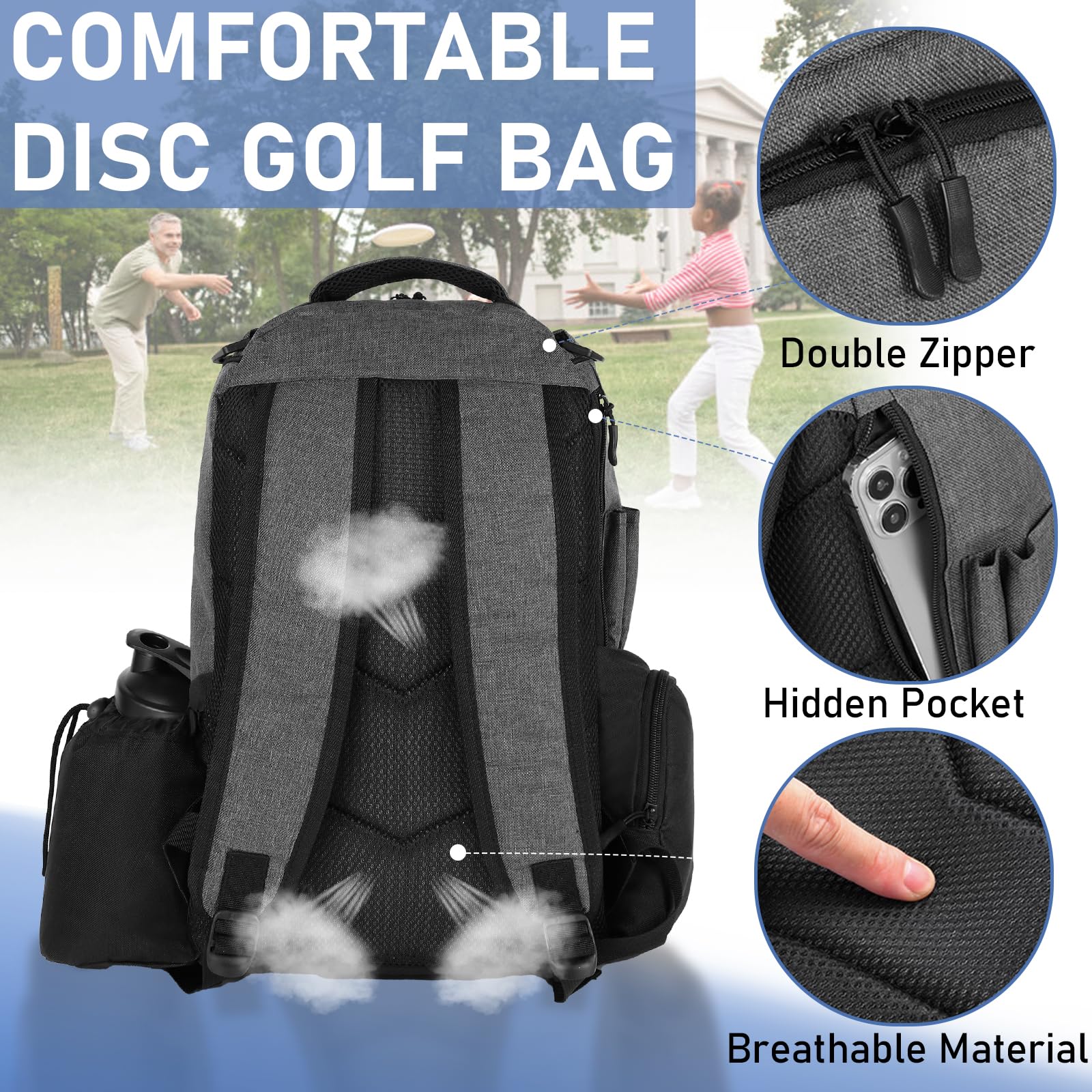 Discgolftasche für 25+ Scheiben, große Kapazität Golftaschen mit mehreren Taschen, robuster Discgolf-Rucksack, tolles Geschenk oder Discgolf-Zubehör für Herren