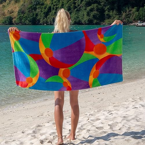 Miniatura 3 de Arkwright Toalla de playa estampada de terciopelo, 100% algodón, súper absorbente y de secado rápido, toalla oceánica para piscina, playa, spa y