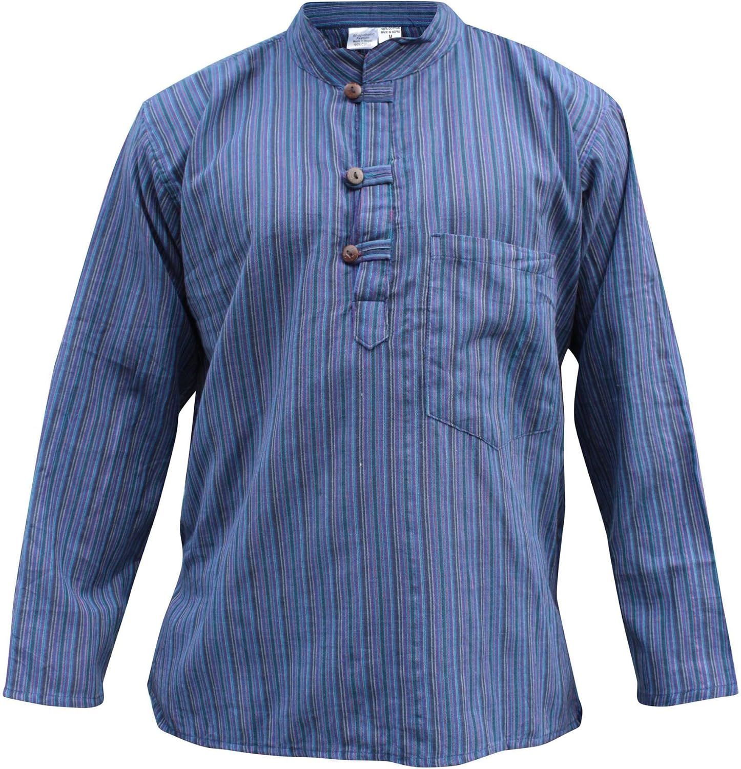 Camicia Nonno Hippie Boho Donna Uomo - Maniche Lunghe Leggere, Strisce Multicolore, Taglia 4XL Viola