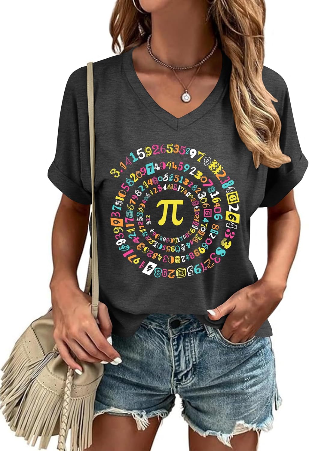 Pi Shirt for Women Pi Symbol Graphic Shirt Pi Day Shirt Math Lover Short Sleeve Teacher Tee Tops - Image 2