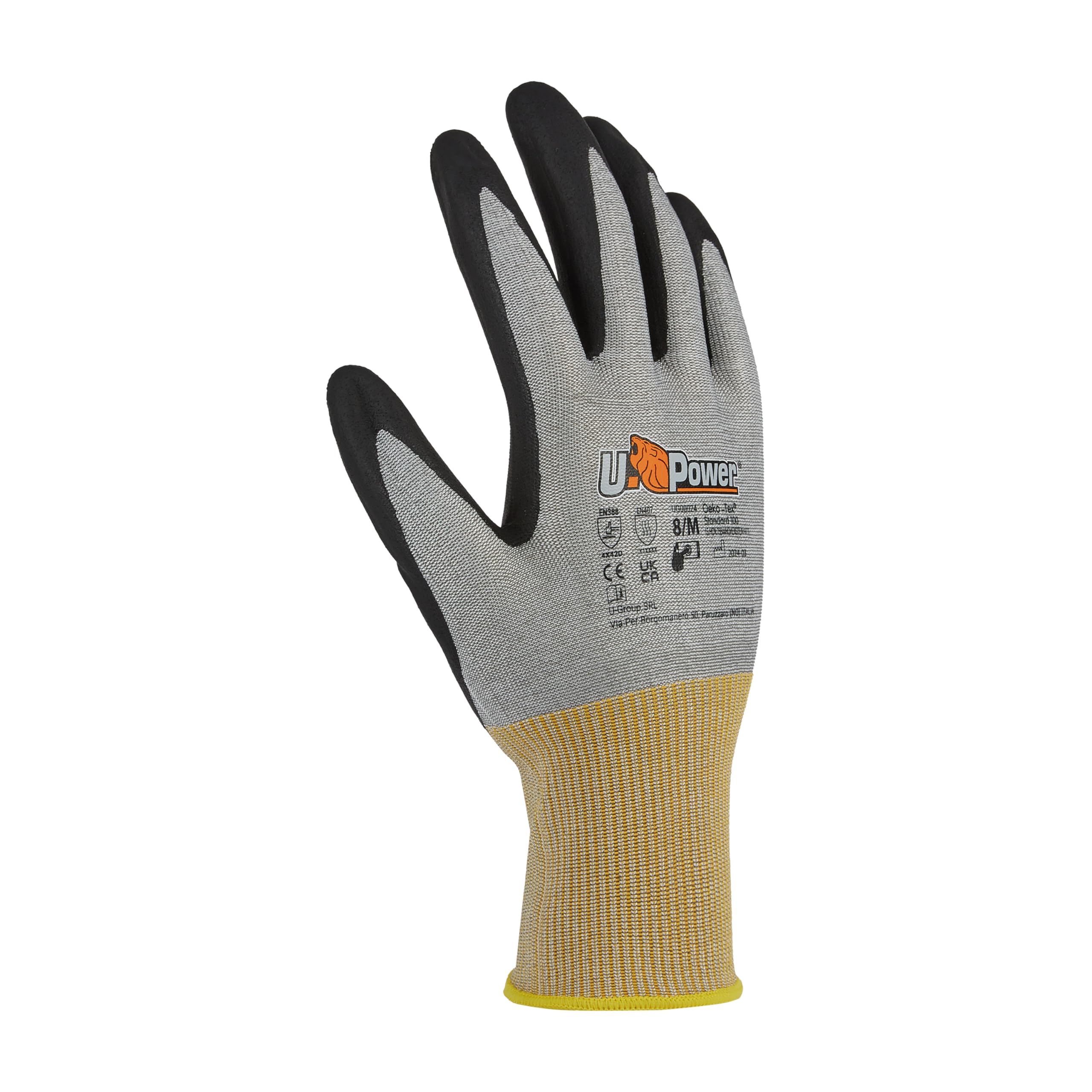 U-POWER Lot de 12 gants de travail Polka en nylon hppe et mousse polyuréthane, usinage à 18 aiguilles pour augmenter la dextérité et l'ajustement