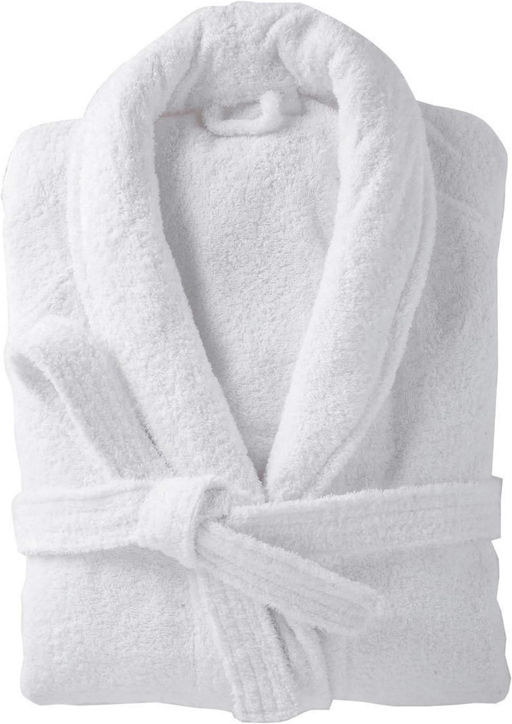 Plain White 100% Cotton Terry Towelling Bathrobe
