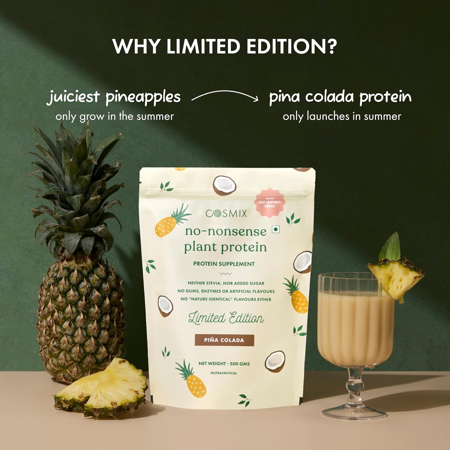 Cosmix No Nonsense Plant Protein | 23 g protein/service | Pina Kolada | Peas and Rice Isolate | Plant based protein | Easy to digest All necessary amino acids - 1kg Cosmix No Nonsense Plant Protein | 23 g protein/service | Pina Kolada | Peas and Rice Isolate | Plant based protein | Easy to digest All necessary amino acids - 1kg