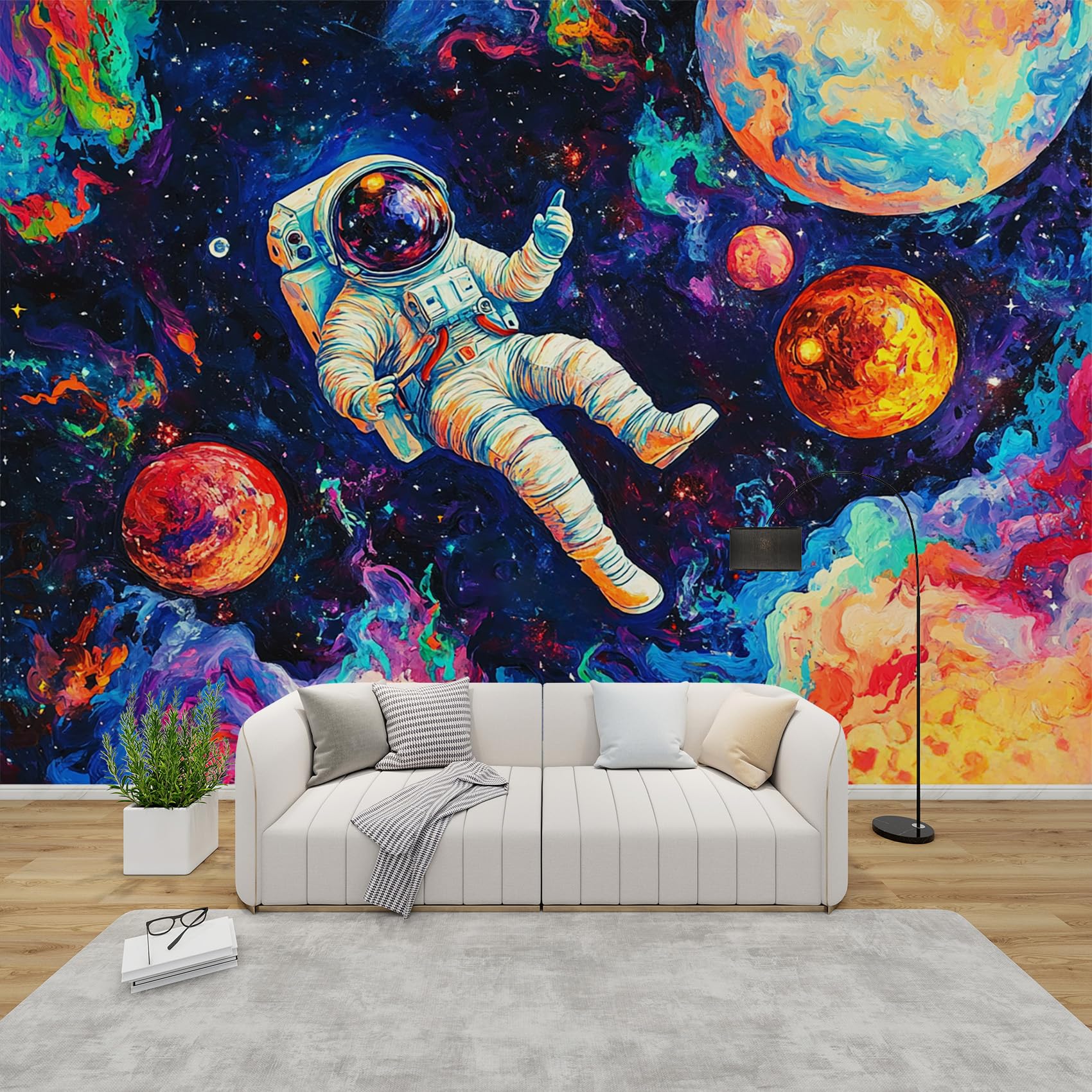 AevuCub Astronaut Wallpaper for Living Room - Cosmic Nebula Wall Murals for Bedrooms, Space Artistic Celestial Wall Art, Non-Woven Photo Wallpaper 3D Effect, 450x315 cm — image 1