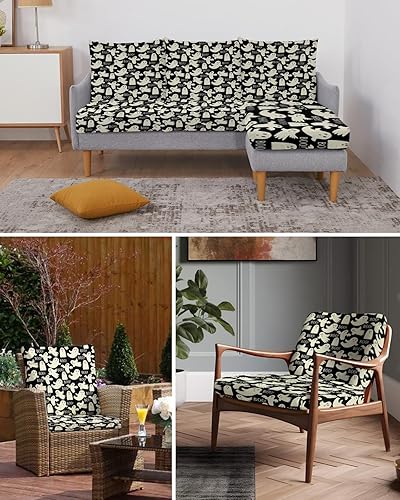 Miniatura 6 de Halloween Couch Cushion Covers, Stretch Sofa Cover with Elastic Bottom, Watercolor Boo Ghost Classic Black Sofa Slipcovers Protector Washable