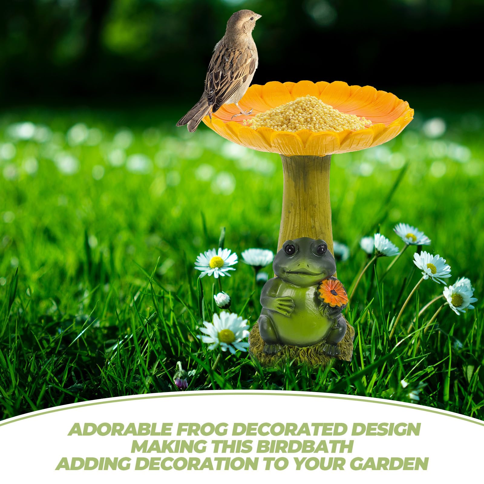 GLEAVI Baño para Pájaros de Resina Diseño de Girasol, Pequeño Comedero para Pájaros de Plataforma, Decoración Multifuncional para Jardín y Patio, Figura Decorativa Resistente