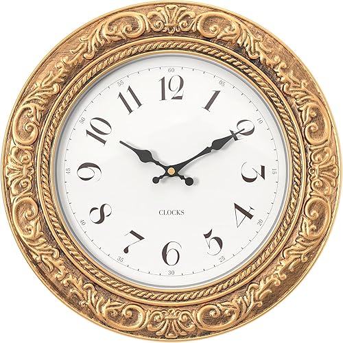 Menterry Reloj de pared decorativo vintage europeo, estilo dorado antiguo, 12 pulgadas, funciona con pilas, para cocina, dormitorio, granja, baño,