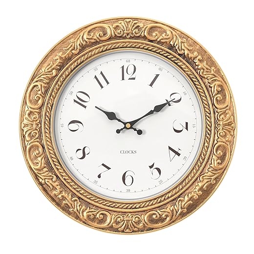Menterry European Vintage Decorative Wall Clock, 12" Antique Gold Style, Battery Operated Wall
