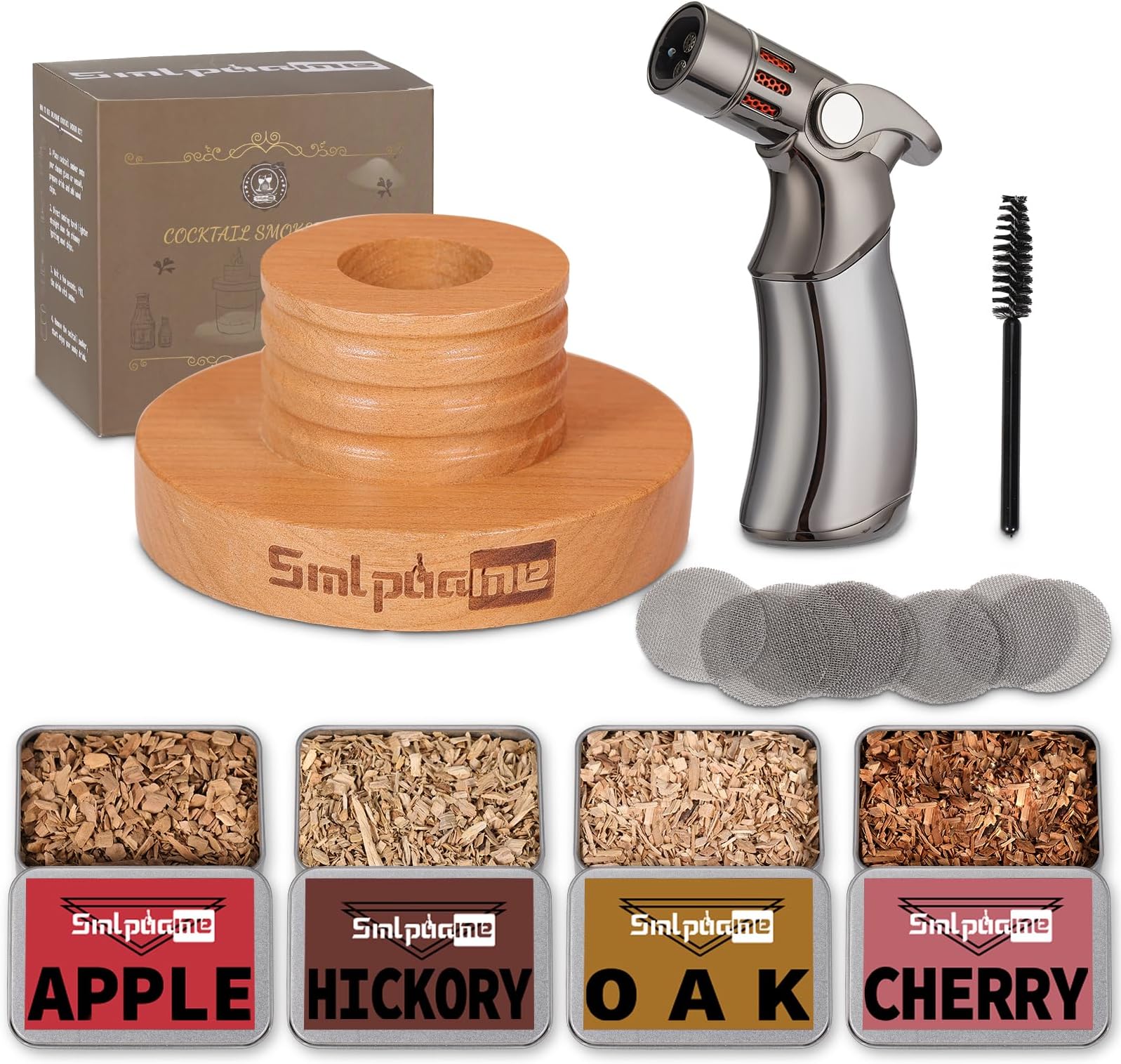 Smlpuame Cocktail Smoker Kit With Torch, Old Fashioned For Bourbon Whiskey Drink, Infuser 4 Flavors Wood Chips, Birthday Father'S Day Gifts Husband, Men, Dad (No Butane)