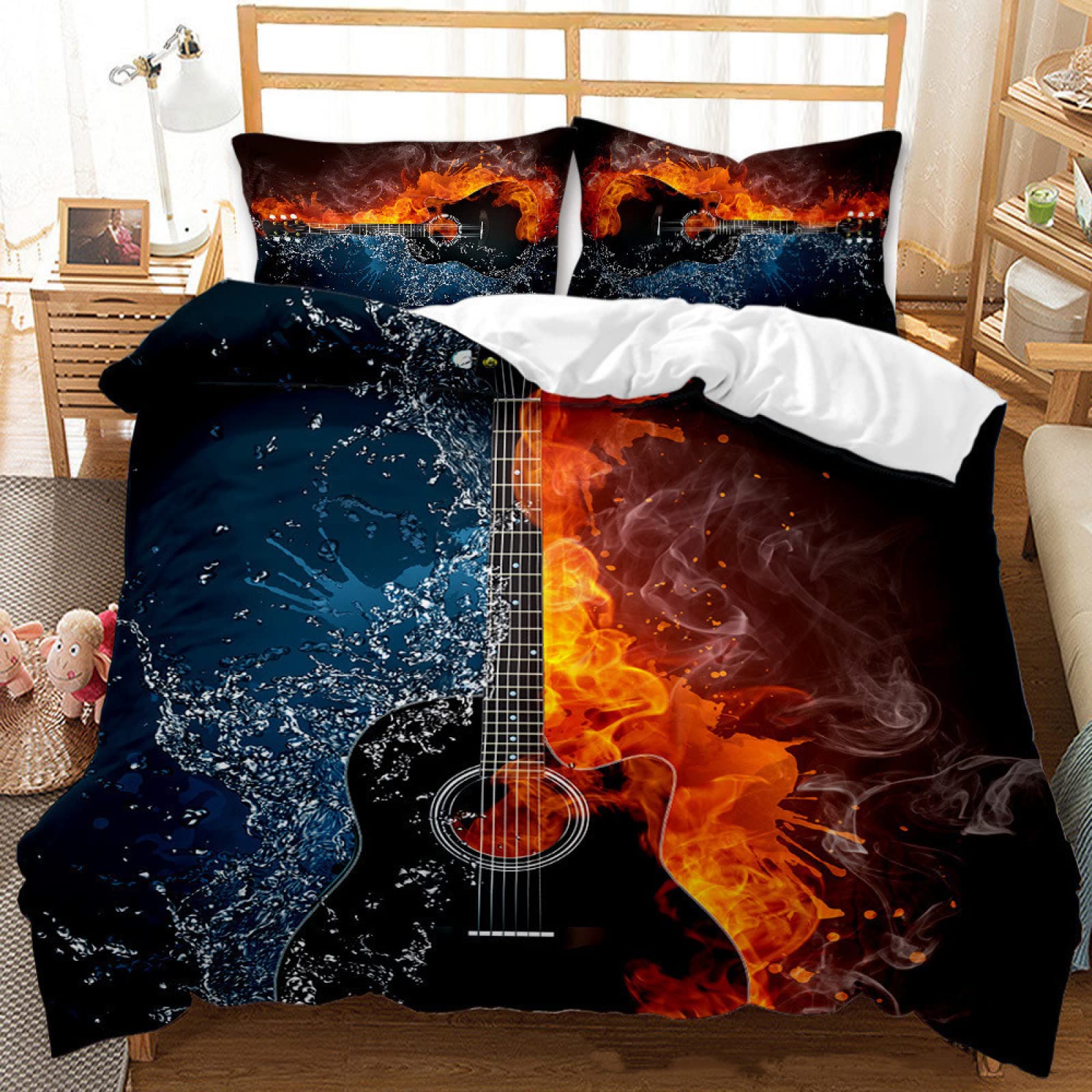 Komplet pościeli na gitarę King Size z zapięciem na zamek błyskawiczny, puszysty, zestaw kołdry 230 x 220 cm, zawiera 2 poszewki na poduszki 50 x 70 cm