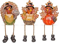 3Pcs Thanksgiving Turkey Resin Decor Fall Turkey Maple Leaf with Dangling Legs Tabletop Centerpiece Indoor Home Decor for Mantle Table Kitchen Tiered Tray Decor Thanksgiving Gift Party