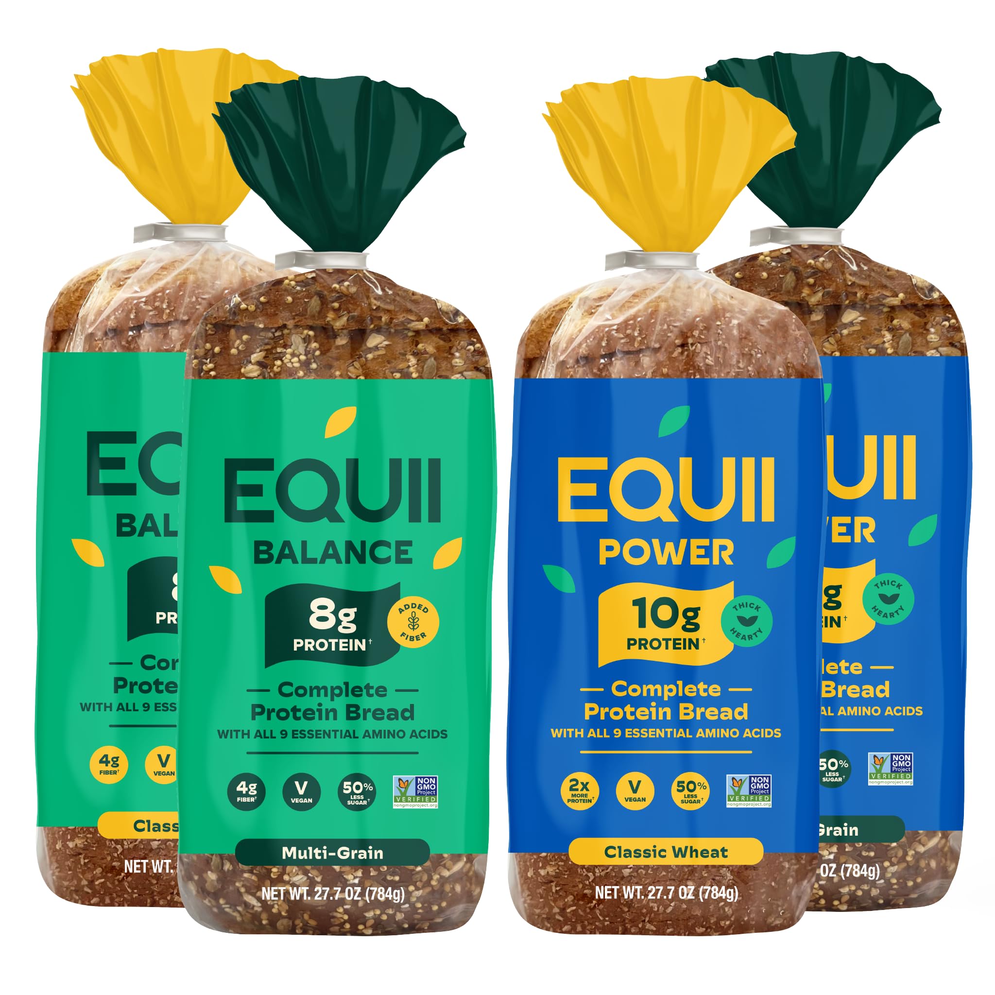 EQUII Power & Balance Protein Bread - Classic Wheat & Multi-Grain - Vegan Bread - High Protein -High Fiber - Low Sugar - Low Carbs - 9 Essential Amino Acids - Helps Build Muscle & Support Weight Management - 4 Loaves - 27.7oz (784g)