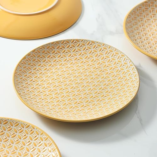 Miniatura 5 de YELLOYA Juego de 4 platos llanos grandes de 10.5 pulgadas, platos redondos de cerámica, modernos platos para cocina, aptos para lavavajillas y