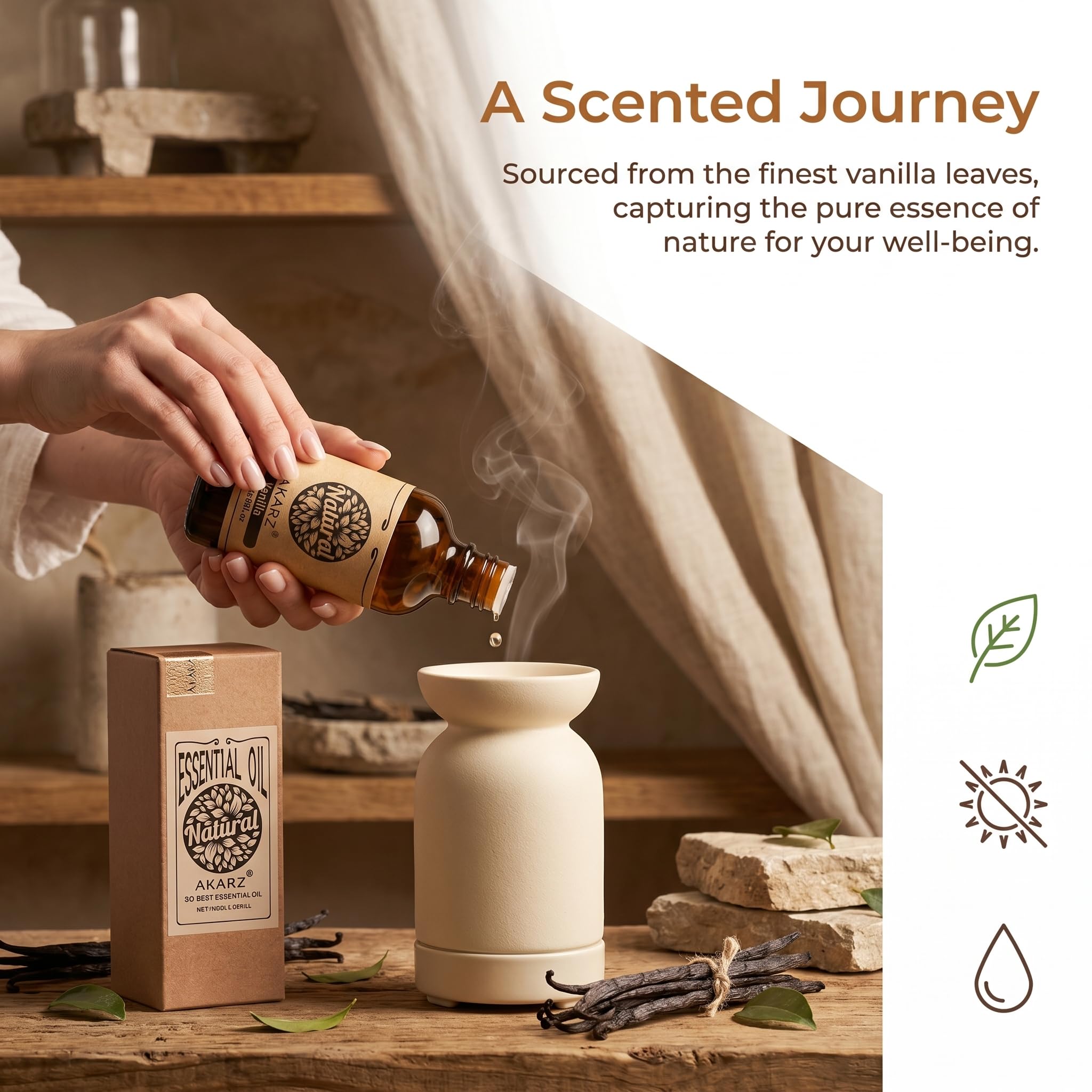 AKARZ 100ml Olejek esencjny z Wanilii - Naturalny olejek aromatyczny do dyfuzorów, lamp aromatycznych i aromatów pomieszczeń