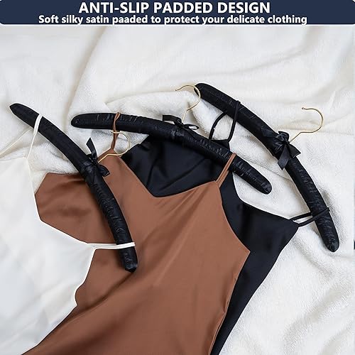 Miniatura 10 de Colgador extra grande de satén rosa antideslizante acolchado para vestido de novia, sin protuberancias, para abrigos de vestir, suéteres, paquete de