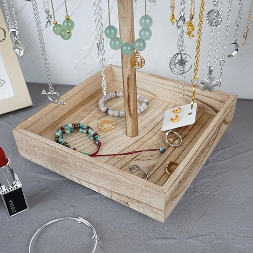 Miniatura 5 de UCUDI Soporte giratorio de madera para collares, organizador de joyas, soporte de exhibición para vender, torre de exhibición de joyas para collar y