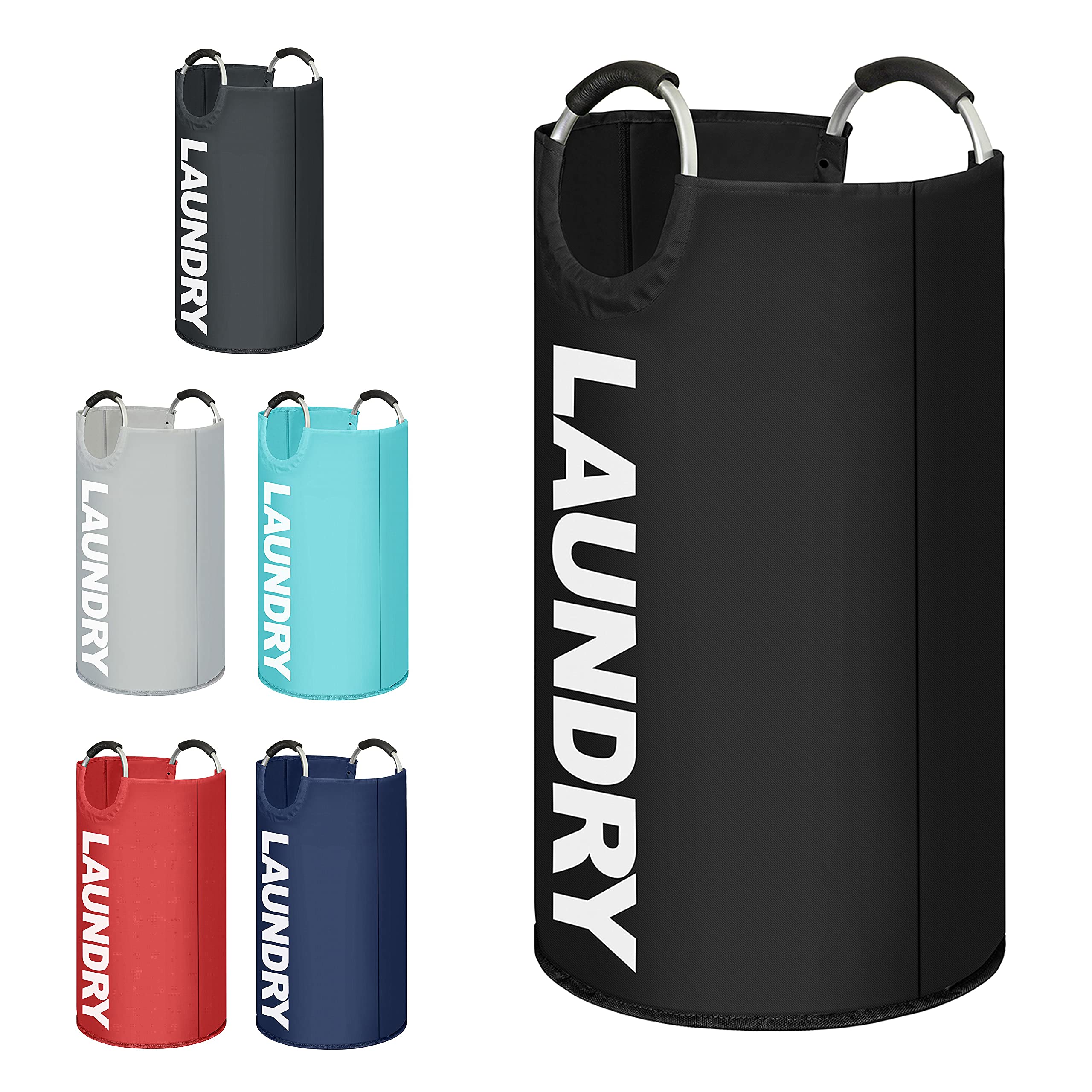 K-One Black Modern Style Collapsible Fabric Large Laundry Basket, Hamper, Foldable Clothes Bag, Folding Washing Bin 6 Colors Available 82L (Black)