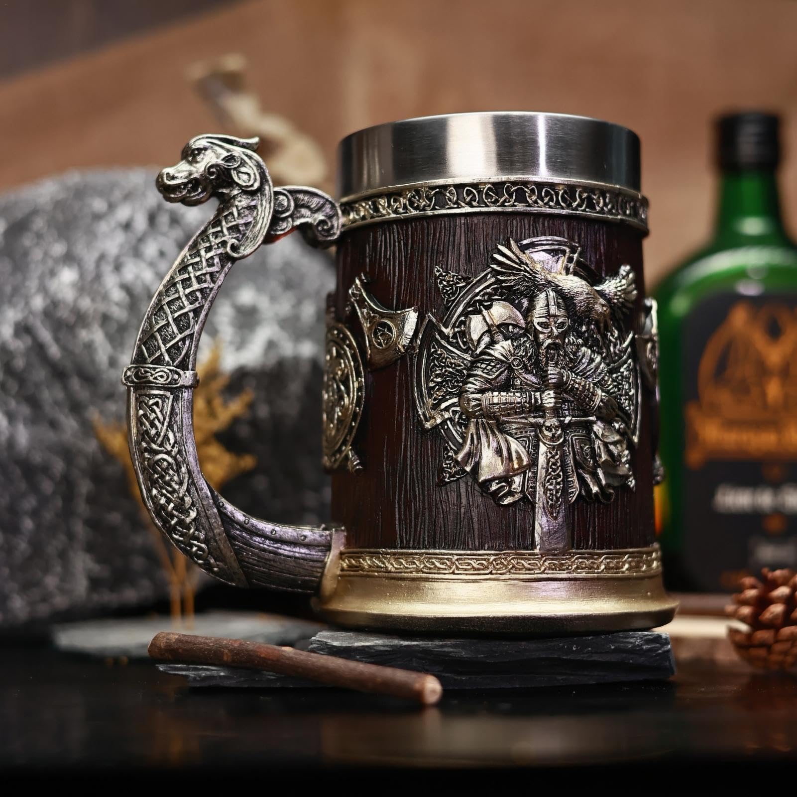 Tasse médiévale, tasses vikings - Chope à bière et whi en résine 600 ml | Tasse de chope à bière, tasse à café fraîche, tasse à bière pour la décoration de fête, cadeau en bois,