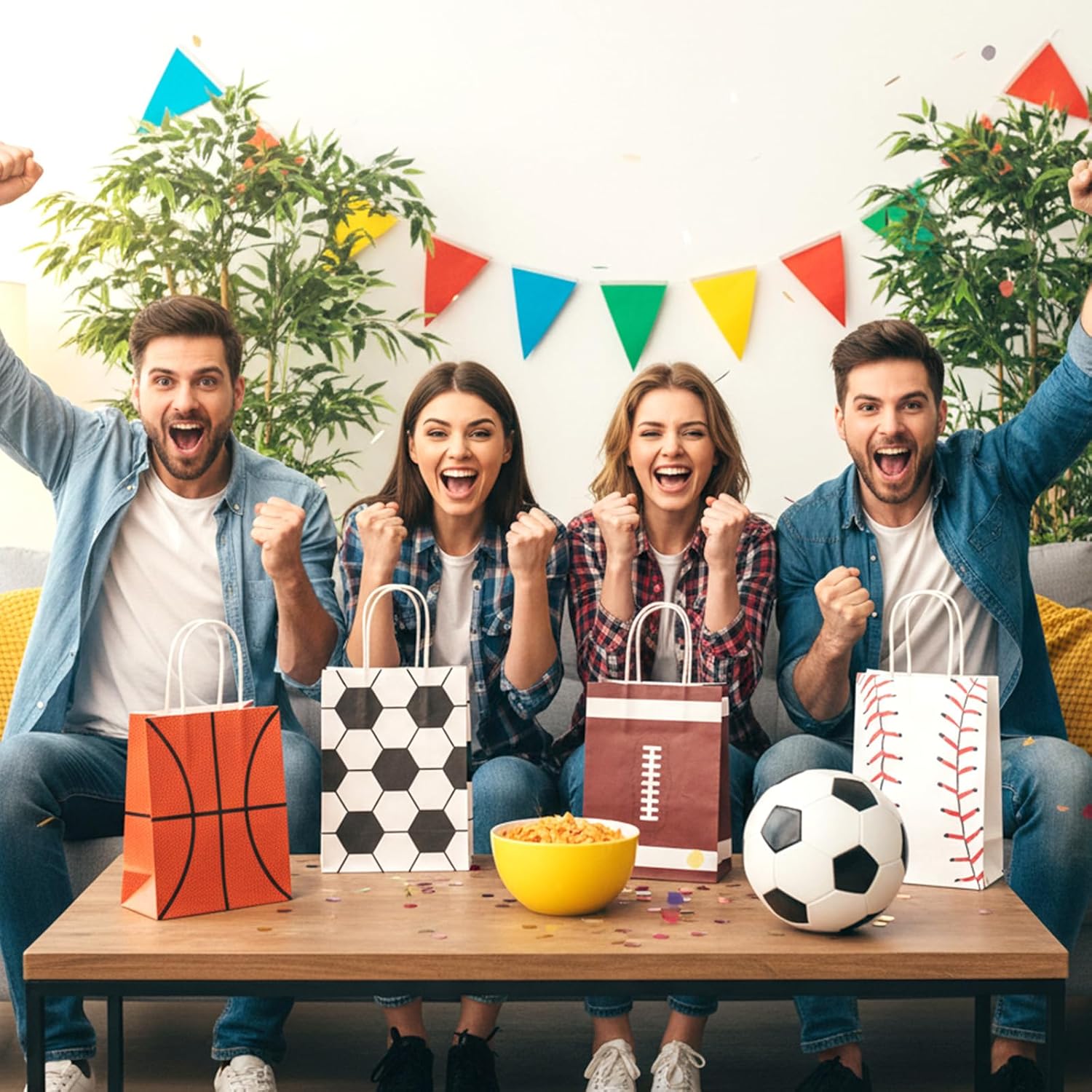 xozeooeu 48 Pcs Sports Party Favor Bags with Handles - Football, Baseball, Basketball, Soccer Goodie Treat Bags for Sports Themed Birthday Party - Image 6