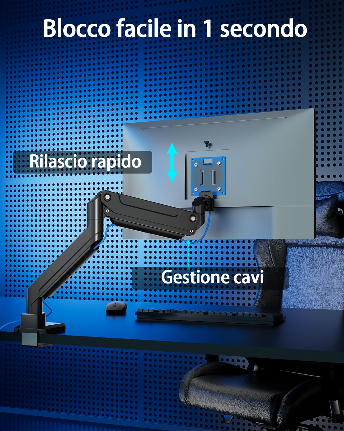 Supporto per monitor EP Gear da 17-49 pollici per schermi fino a 20 kg, braccio per monitor curvo ultrawide per impieghi gravosi, supporto per scrivania singolo regolabile, VESA 75x75 mm/100x100 mm