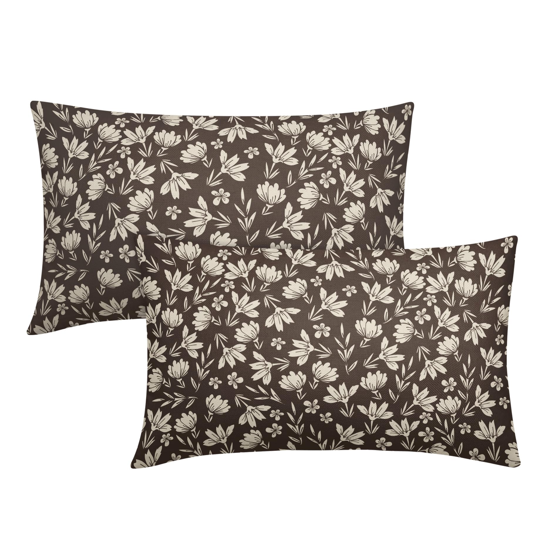 Aytipun Dark Brown Pillow Covers 12x20 Set of 2 Vintage Floral Rustic Old Style Cute Flower Print Rectangle Decorative Outdoor Pillowcases Seasonal Farmhouse Throw Cushion Case Couch Sofa Bed Decor