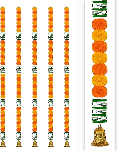 Craftox Decor Artificial Marigold  Leaf Garland Bell in The Bottom for HomeWedding Decoration Colour Light  Mango Orange Pack of 5 CM-32207-5 disponible en Yaxa Colombia
