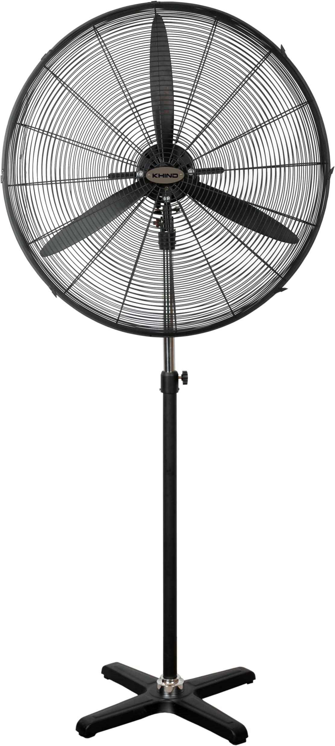 KHIND Industrial Stand Fan Metal Building High Power Fan, Suitable For Heavy Duty Usage, Adjustable Height and Three-speed mode, Auto Oscillation, Child Finger Safe Grills, Black (24 Inch)