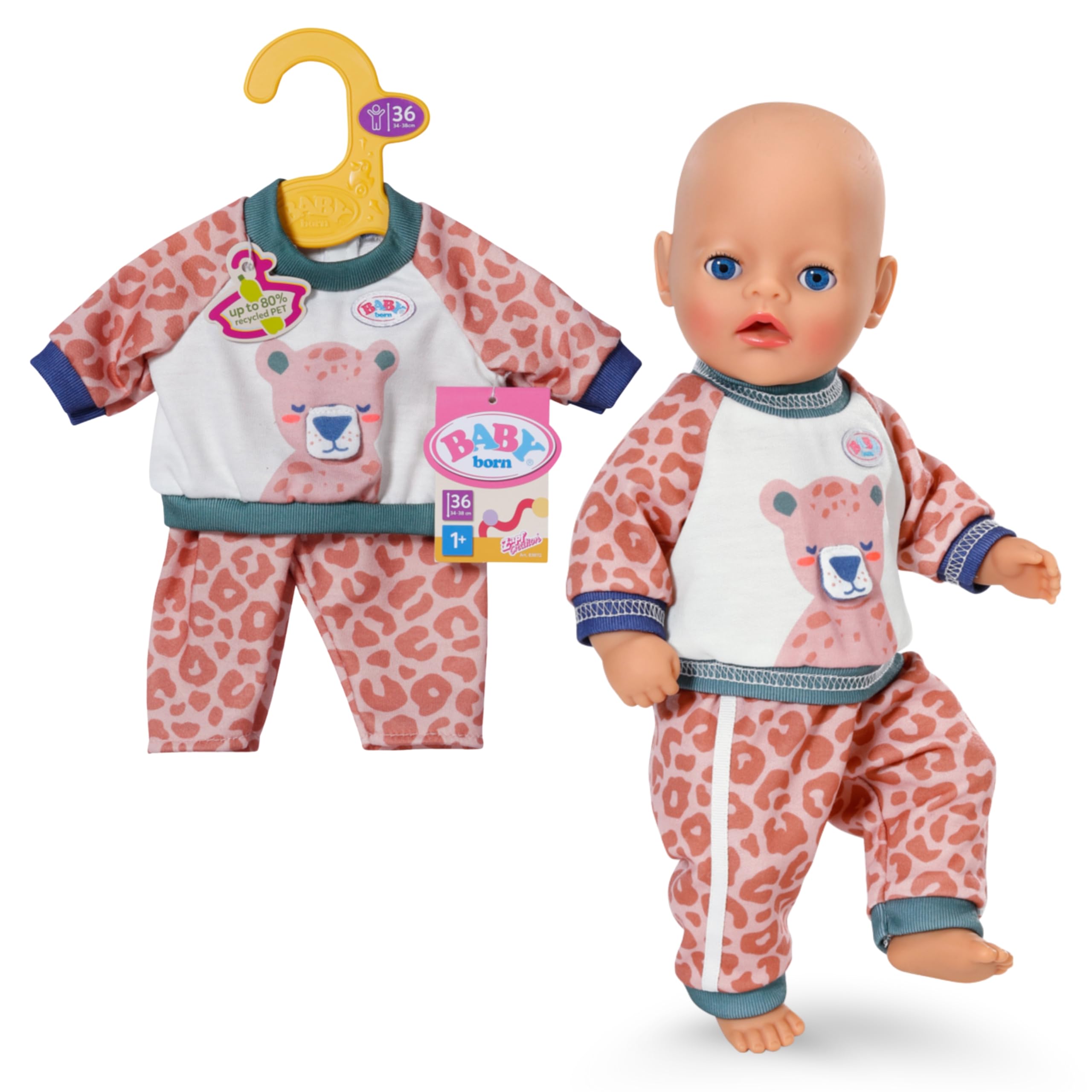 BABY born Jogging Suit, Cosy Leopard-Themed Outfit for 36cm Doll, 838112 Zapf Creation