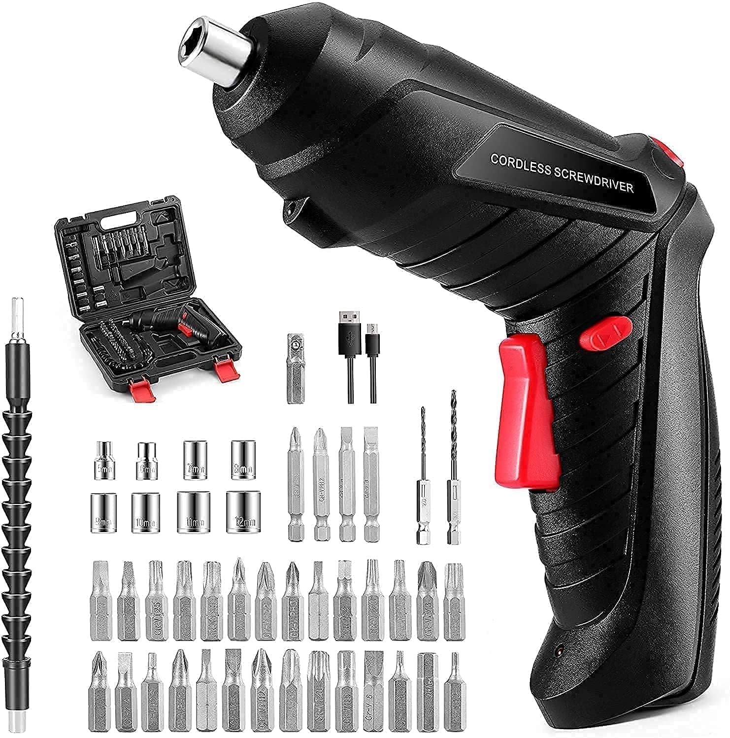 47-in-1 Cordless Electric Screwdriver Set USB Rechargeable Mini Drill Driver Kit with LED Light, Flexible Shaft & 47 Precision Bits | Ergonomic Non-Slip Handle for Home DIY