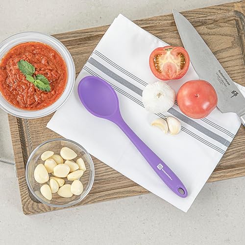 Miniatura 9 de Restaurantware Cuchara mezcladora de 10.6 pulgadas, 1 cuchara de cocina de silicona resistente al calor, cucharas de mezcla de silicona morada con