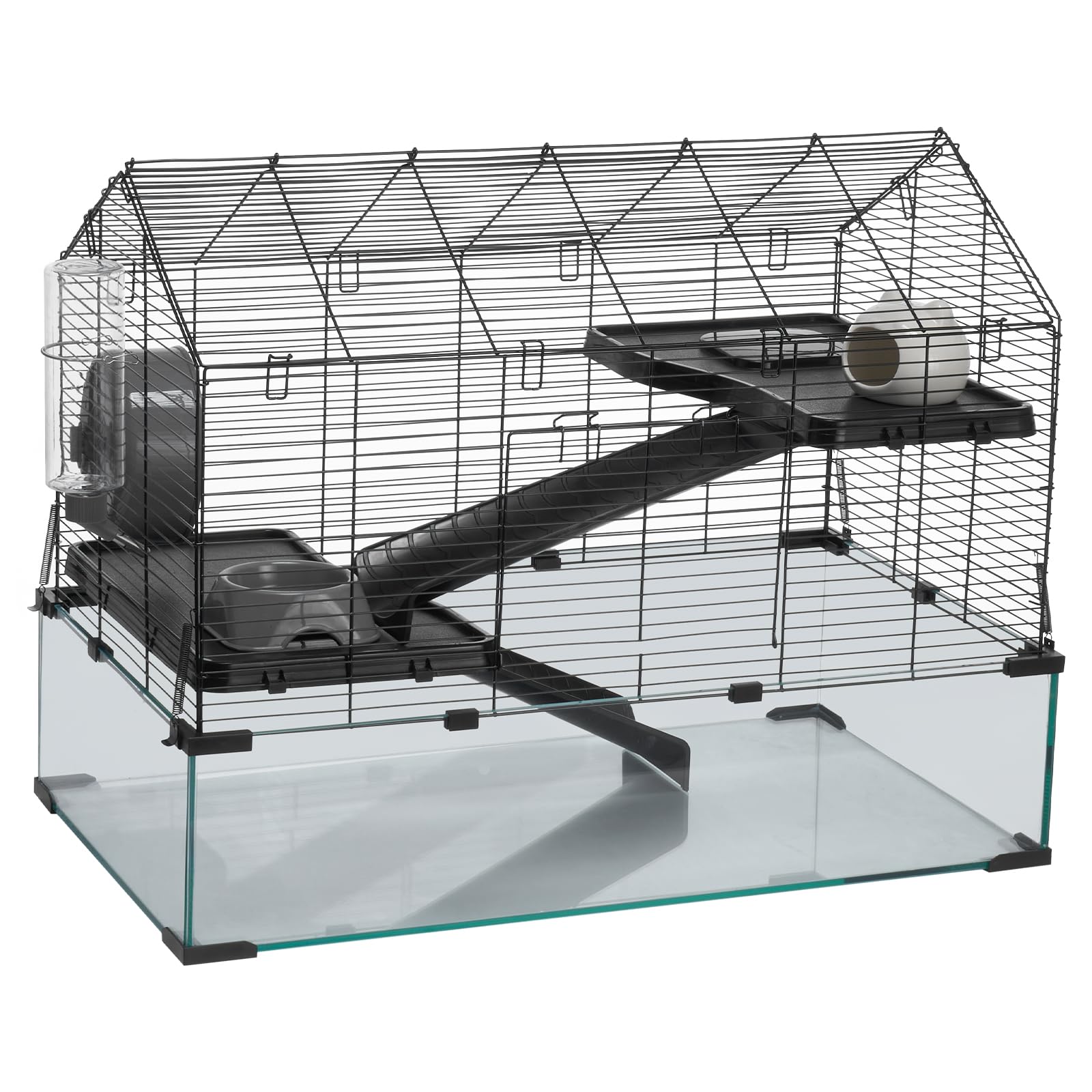 VEVOR Cage Hamster, 75x44x61 cm, Habitat Rongeurs Transparent de Vue Panoramique 360° avec Bouteille d'eau, Bol, Roue, Maison Portable pour Petits Animaux de Compagnie, Souris, Rats, Cochons d'Inde