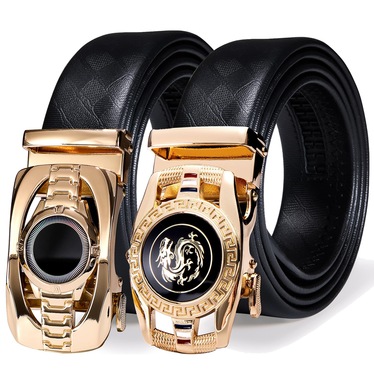 Barry.Wang Mens 2 Pack Ratchet Belts Leather Adjustable 1 3/8" Gift Box
