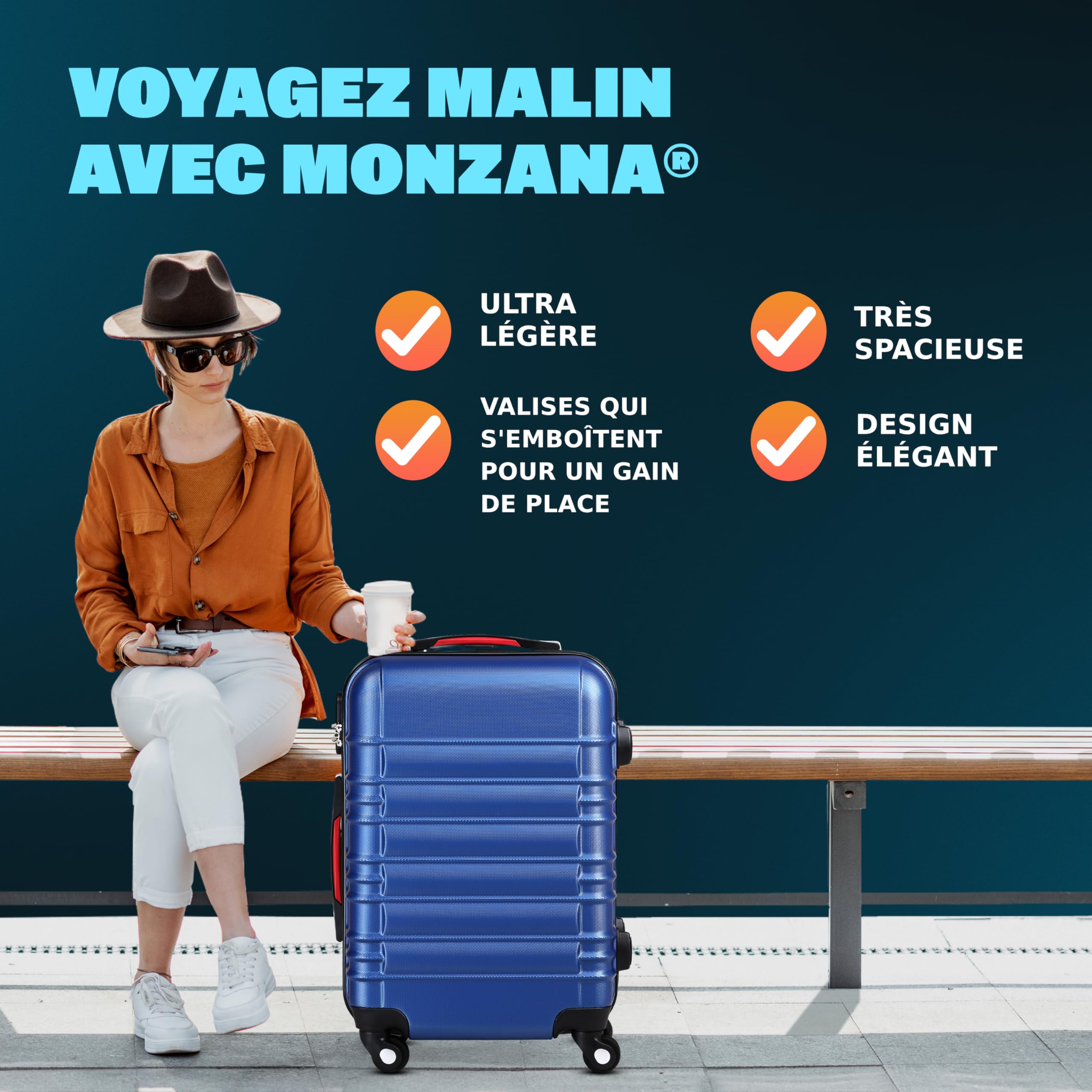 Monzana Set de 4X Valises Rigides Bleu S/M/L/XL