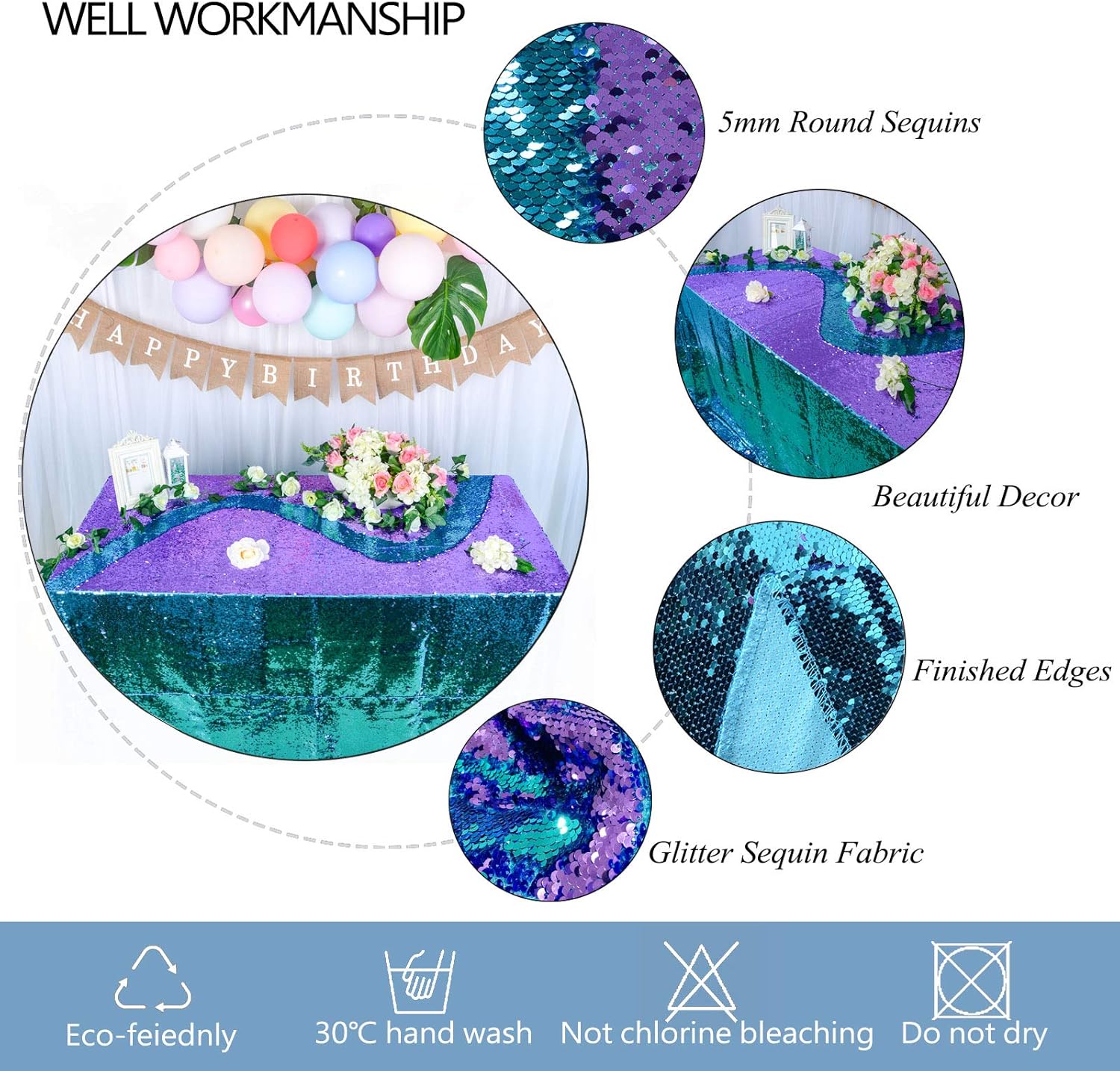 Review Product DUOBAO Mermaid Table Cover 72x72-Inch Aqua to Lavender Sequence Tablecloth Table Cover Decorations for Party Mermaid Tablecloth First Birthday Decorations for Girl Square Tablecloth