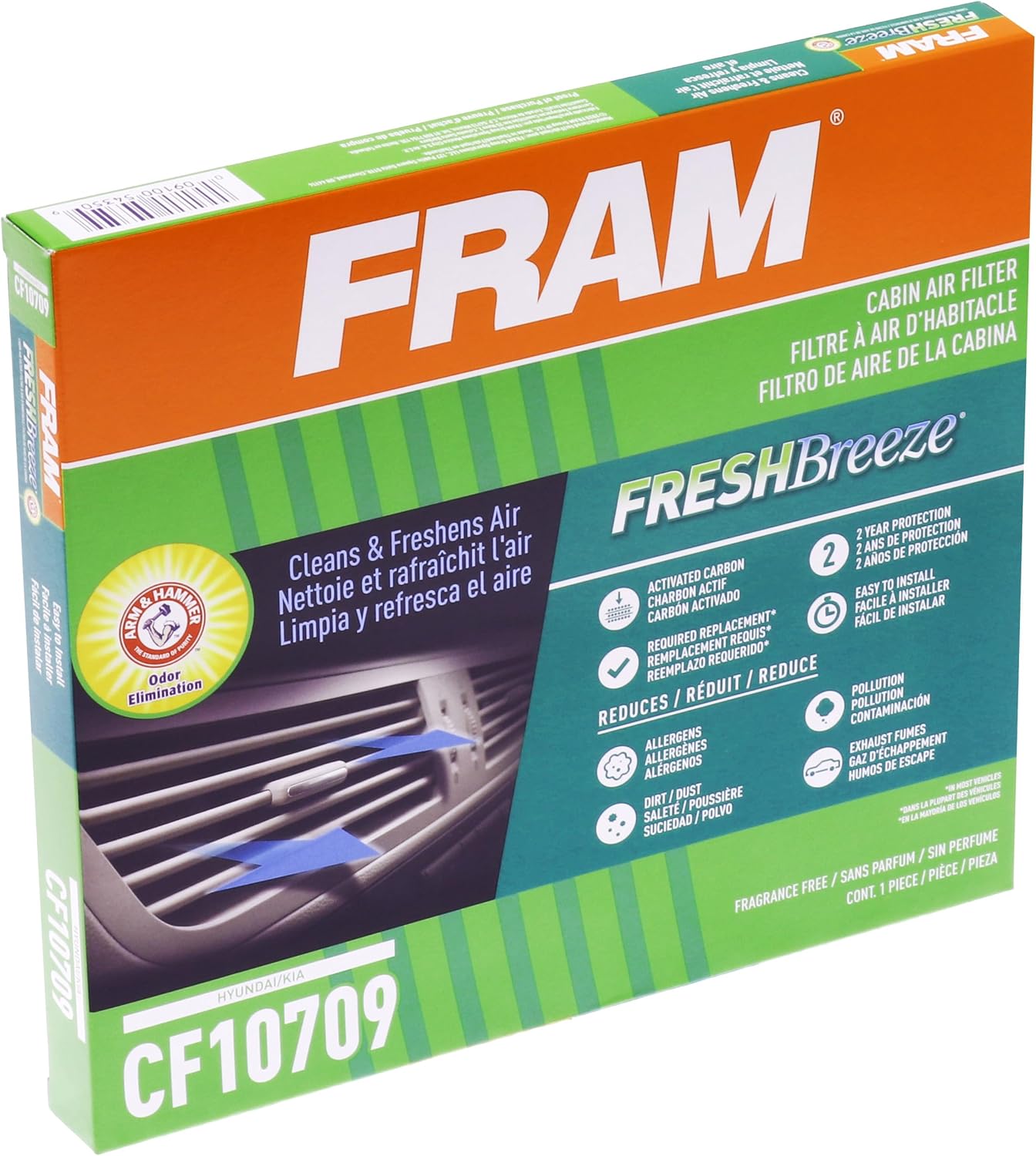 FRAM Fresh Breeze Cabin Air Filter with Arm & Hammer Baking Soda, CF10709 for Select Hyundai and Kia Vehicles , white