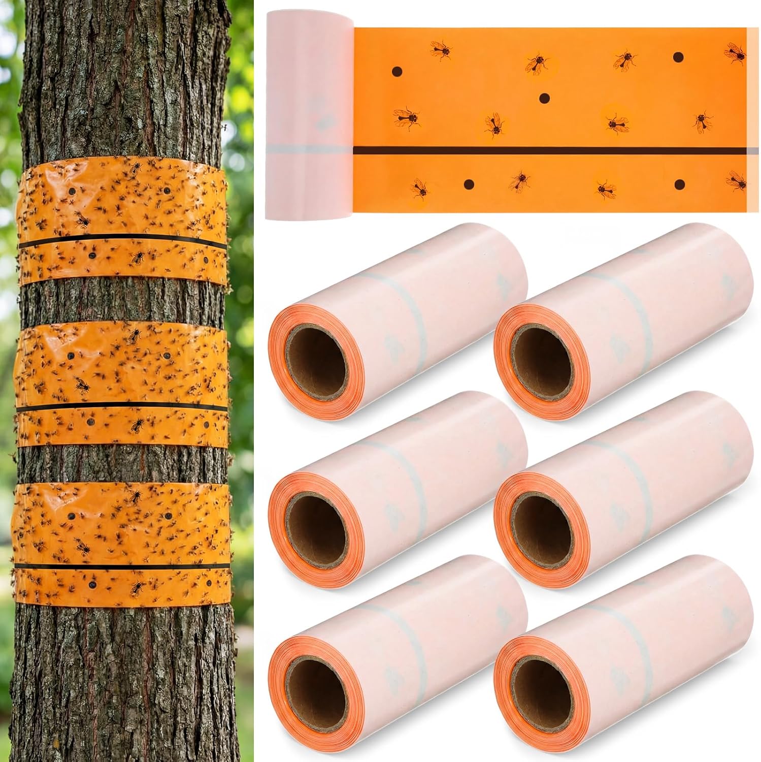 Qualirey 18 Rolls 540 ft Total Spotted Lantern Fly Tree Trap Insect Barrier Outdoor Adhesive Crawling Insect Trap Disposable Fly Paper Glue Traps to Protect Trees, Fruit and Plants for Lawn Garden