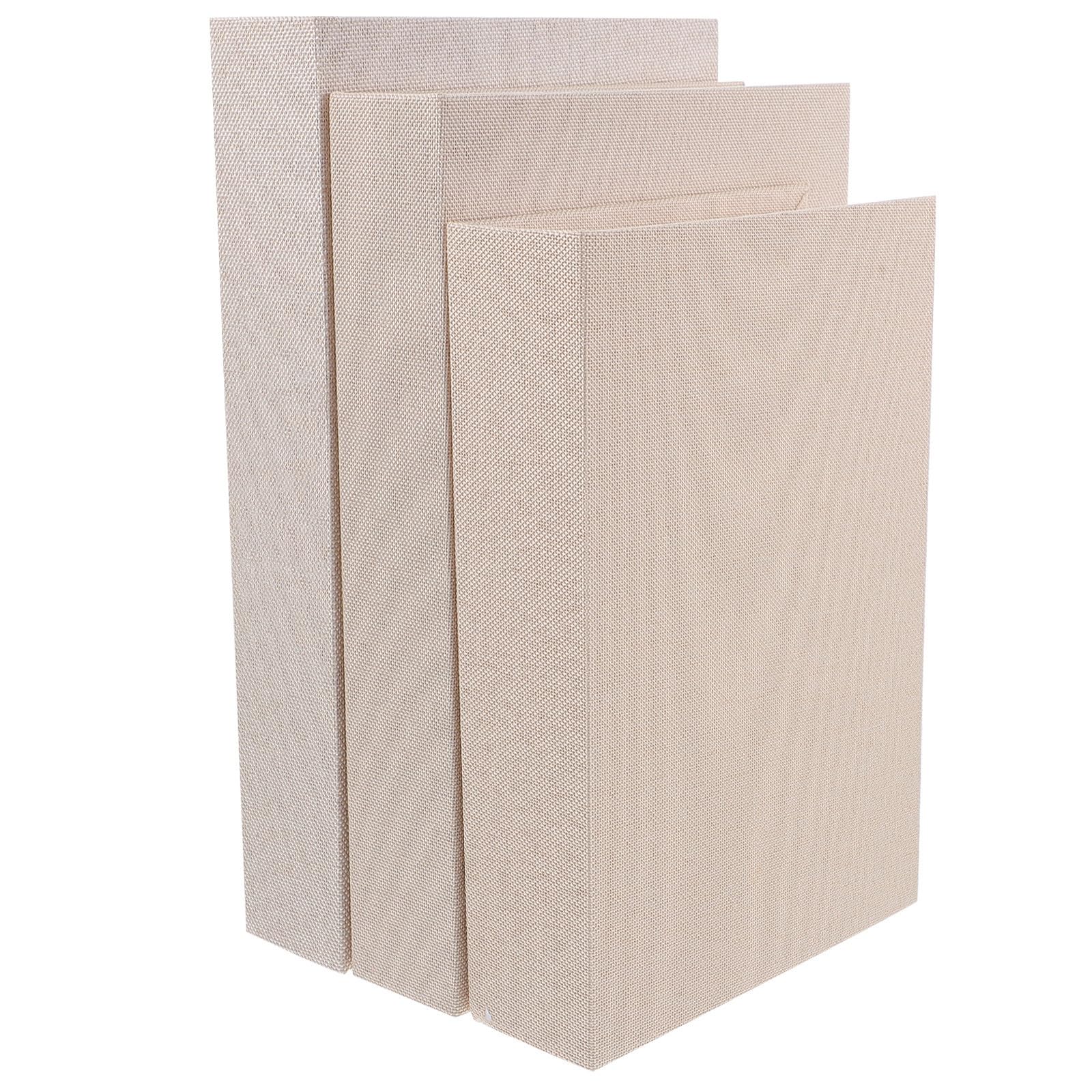 Boîtes fausses livres en lin beige pour masquer le désordre du bureau avec style