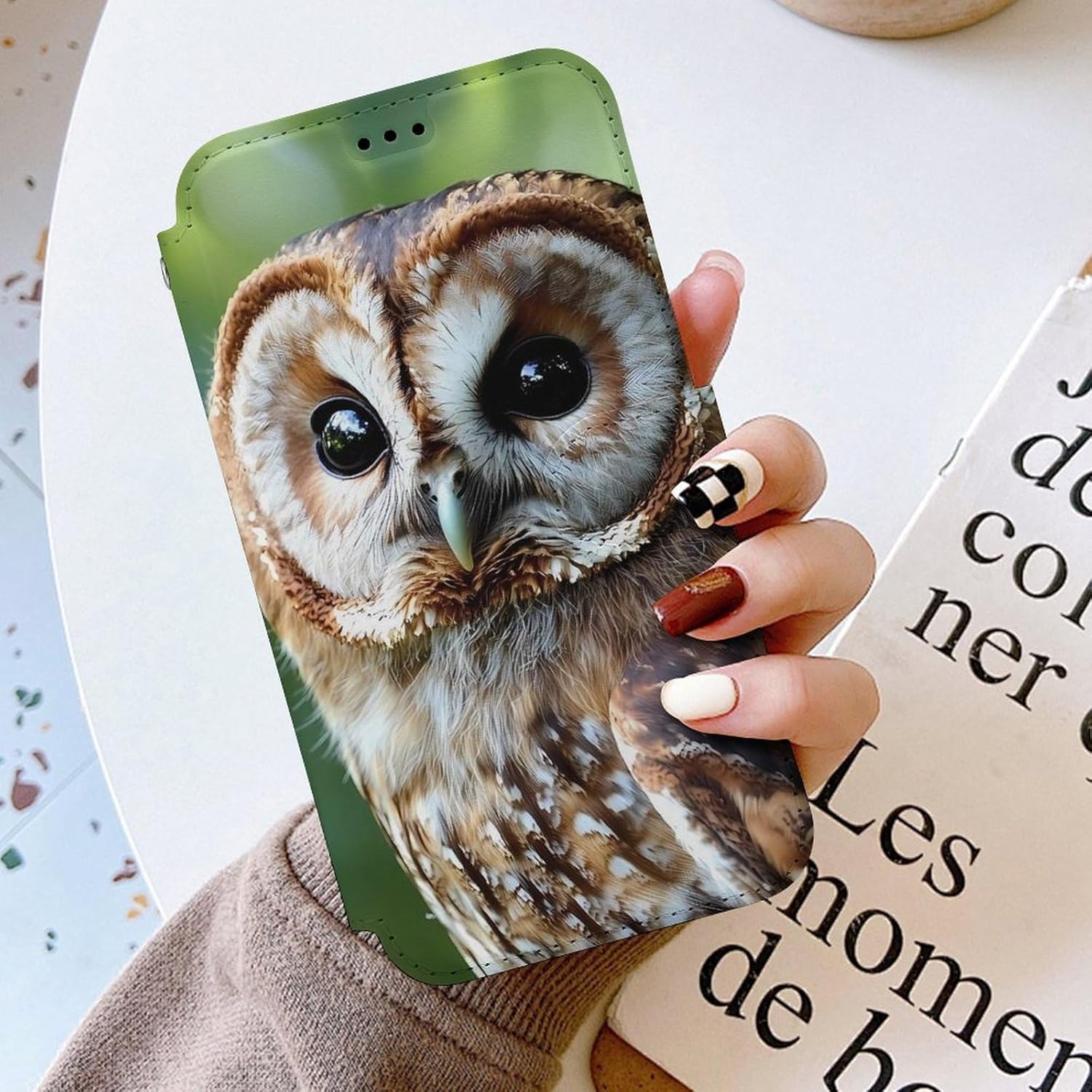 Tawny Owl Compatible with iPhone 16/16 Plus/16 Pro/16 Pro Max/16 E Case Phone Wallet Card Holder Flip Cover with Wrist Strap