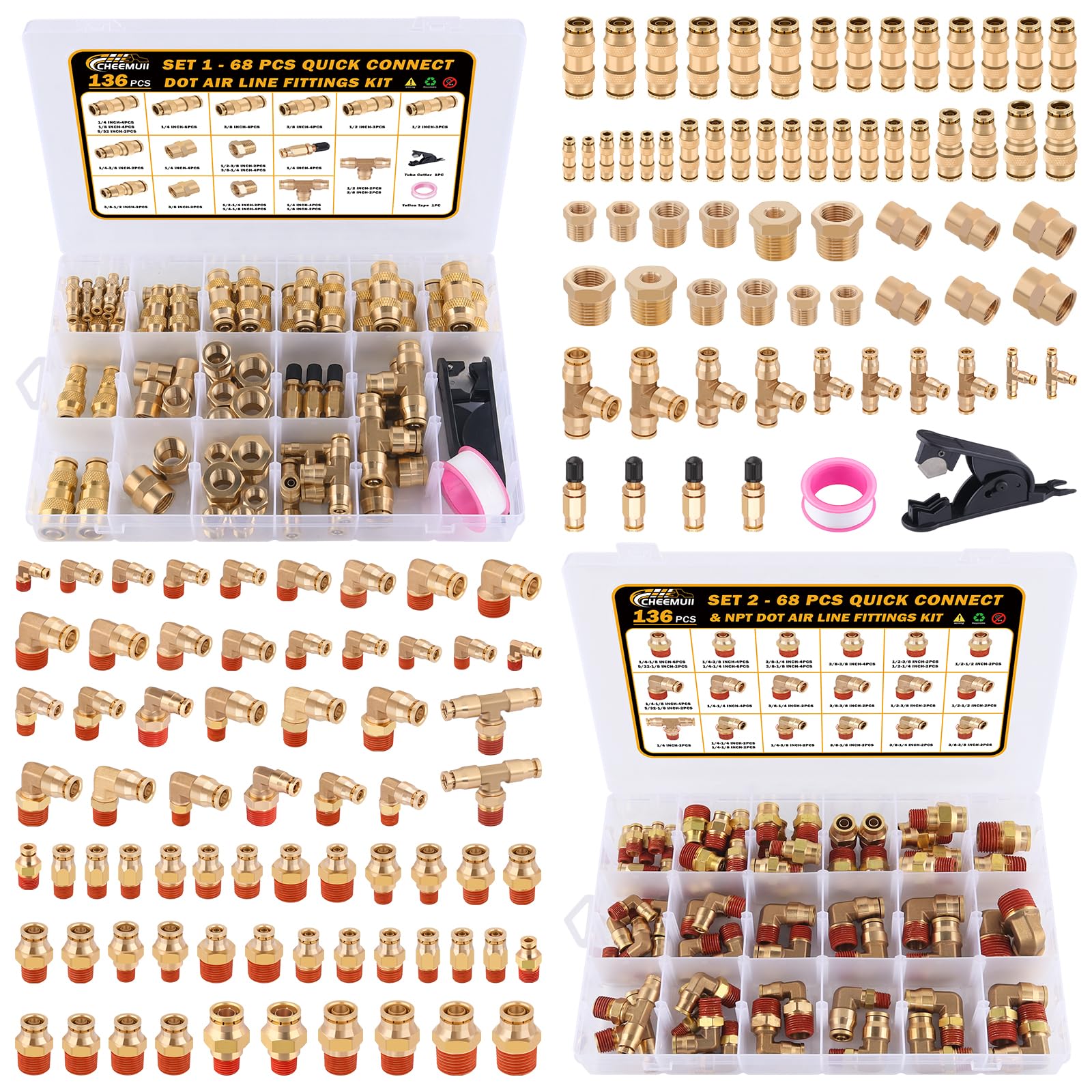 piping ICD6点セット Amazon.com: CheeMuii 136 PCS Brass DOT Air Line Fittings Kit Push
