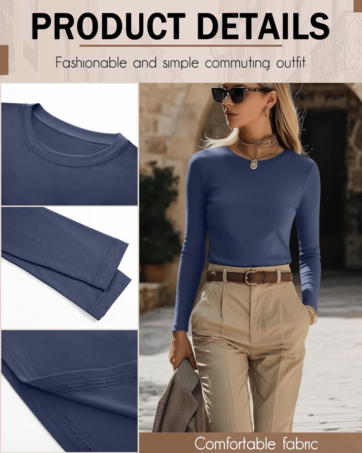 Neer 4 Pack Women's Long Sleeve Shirts Underscrub Crew Neck Slim Fit Undershirts Stretchy Casual Tight Tops