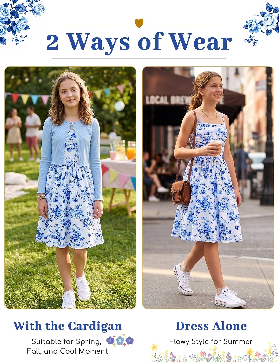 ALISISTER Girls Dresses 7-14Y A-Line Ruched Cami Dress with Cardigan Set