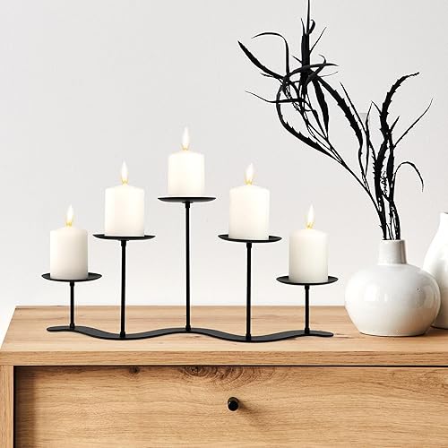 Miniatura 10 de Candelabro de metal para decoración del hogar, candelabro de pilar de metal de 10 pulgadas para fiesta de boda al aire libre - Soporte de vela negro