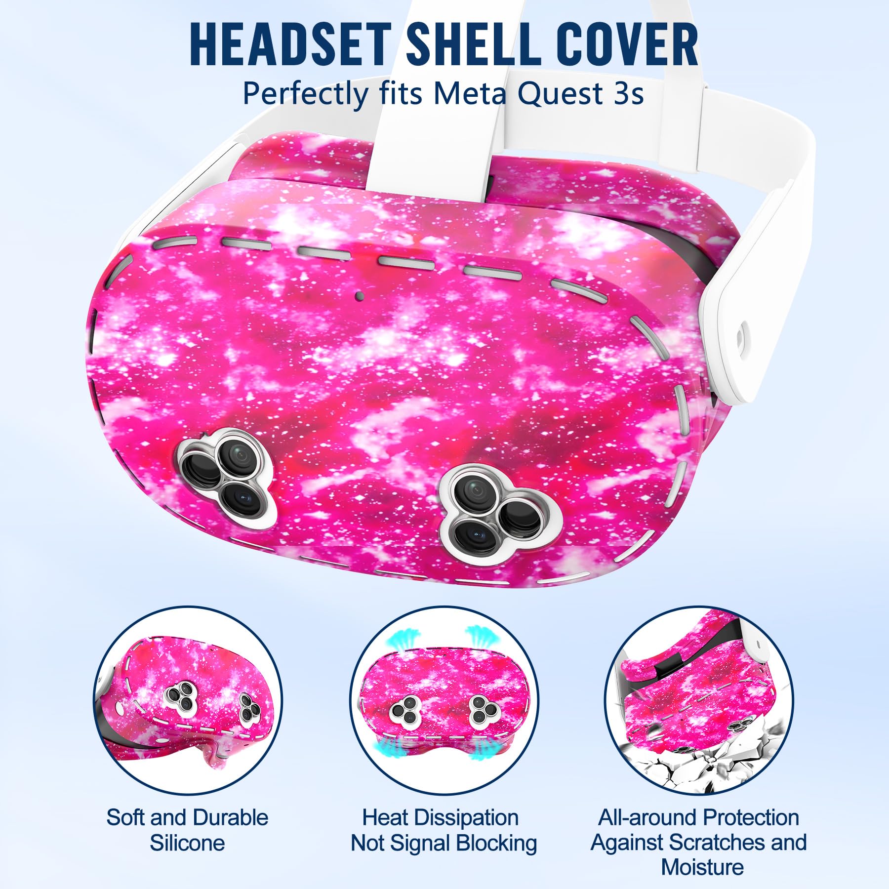 Ensemble de coques en silicone pour Meta Quest 3S, masque de protection VR, poignées de contrôleur, coque avant et coque de protection d'objectif pour Meta/Oculus Quest 3S (rouge étoilé)