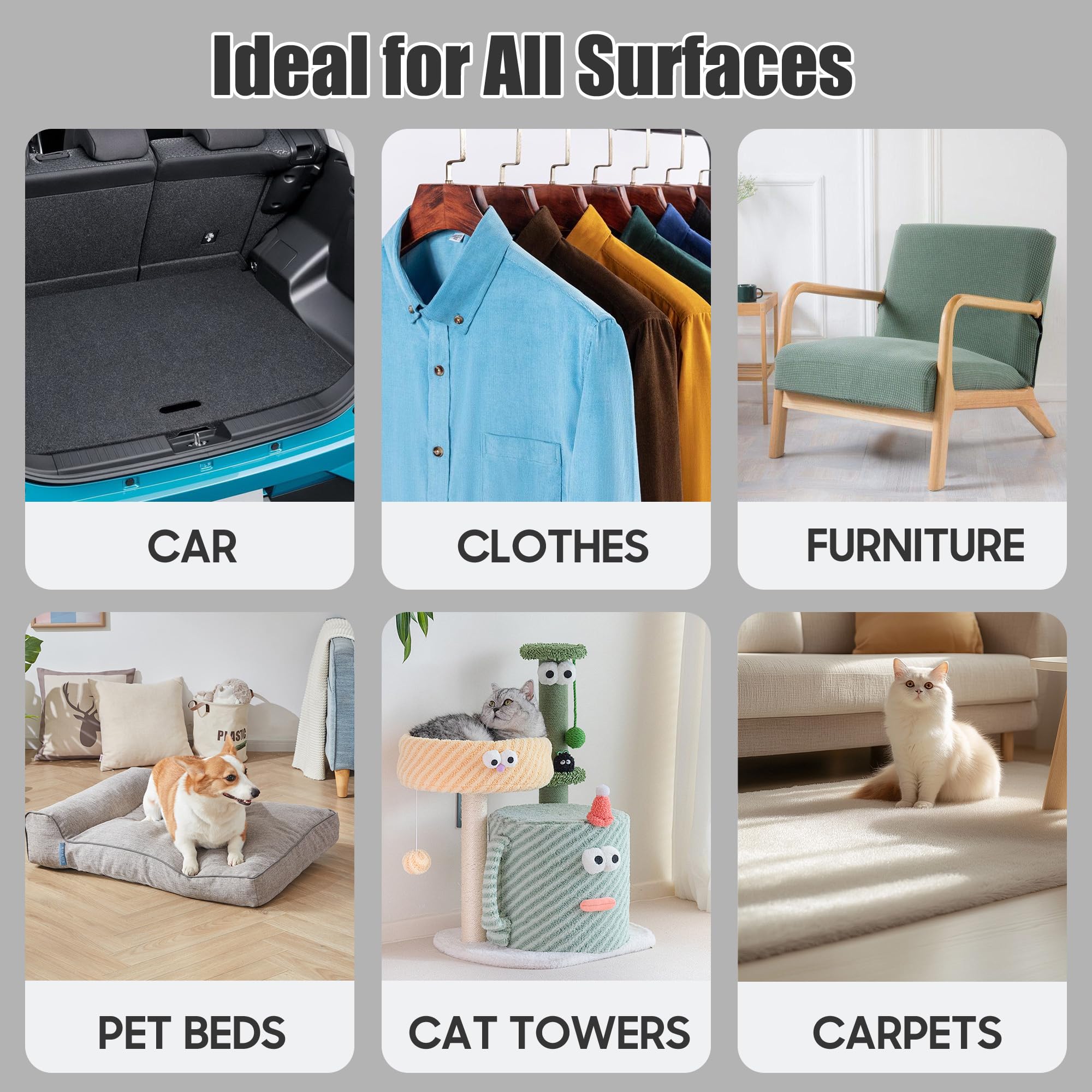 Removedor de pelo de mascotas, removedor de pelo de perro y gato para sofá, ropa, interior del coche y esquinas estrechas para alfombras, interiores de automóviles, sofás, ropa de cama y