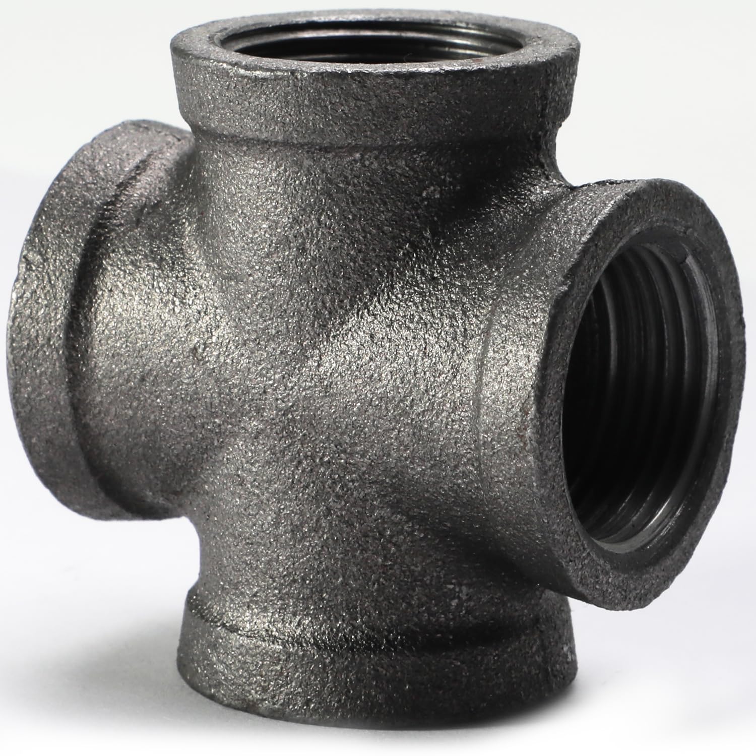 AGUTEA Black 4-Way Cross Fitting Connector, Malleable Iron Fittings with Threaded Holes, Vintage Industrial Decorative Pipe Fitting Stands, Tables, Furniture (3/4 INCH) (Pack of 1)